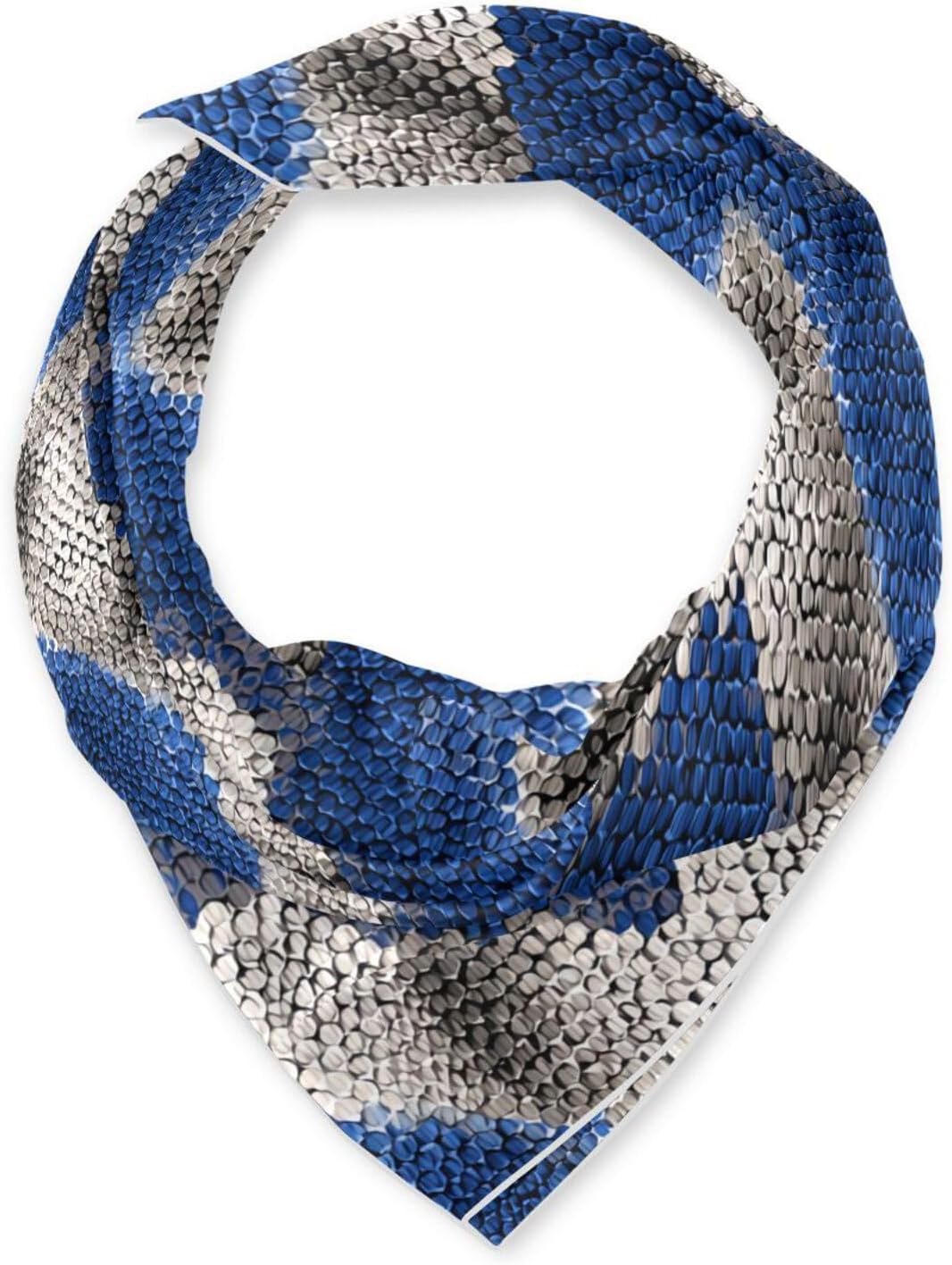 Animal Snake Fur Print Blue Silver Square silk head hair scarf scarves and wraps elegantes head wrap for women for neck bufanda para mujer