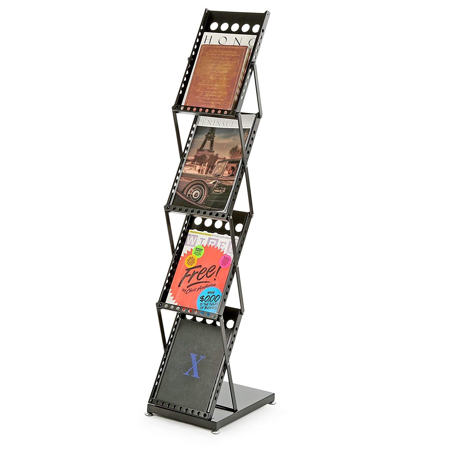 A4 Metal Portable Brochure Folding Zigzag Catalogue/Magazine/Leaflet/Literature Stand Rack Magazine