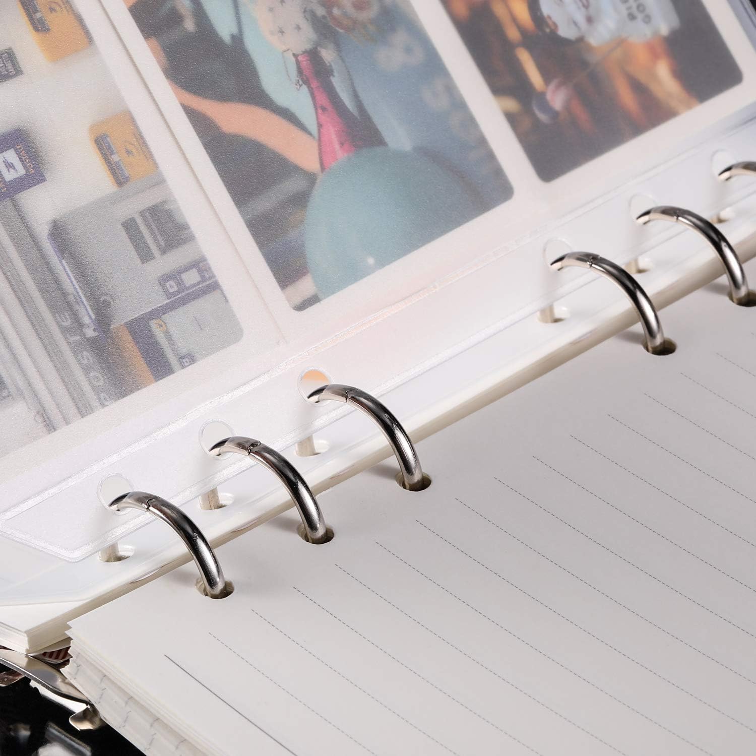 Onwon 40 Pieces Binder Pocket A6 Size 6 Holes Translucent Binder Zipper Folders Waterproof Binder Loose Leaf Bags EVA Pouch Plastic Document Filing Bags for 6-Ring Notebook Binder Loose Leaf Bags