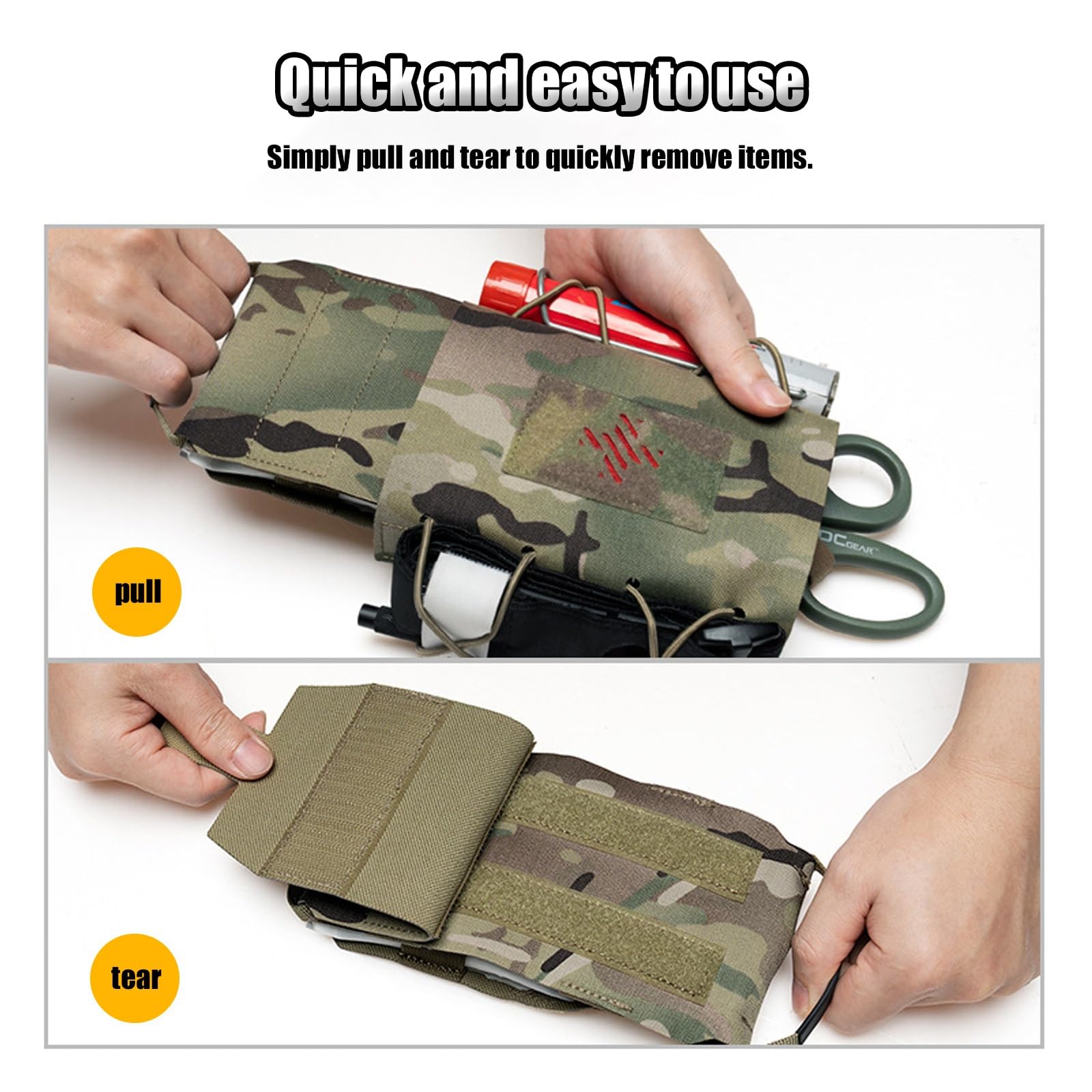 Pochette Tactique IFAK avec Poignée, Système Molle à Détachement Rapide, Trousse de Premiers Secours d'urgence en Nylon 500D pour la Randonnée