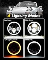 Vista 3 de Faros delanteros LED H6024 de 7 pulgadas con halo redondo compatible con Jeep Wrangler JK JKU H1 H2 Miata GMC Chevy Ford Dodge, etc. Aprobado por