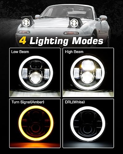 Miniatura 3 de Faros delanteros LED H6024 de 7 pulgadas con halo redondo compatible con Jeep Wrangler JK JKU H1 H2 Miata GMC Chevy Ford Dodge, etc. Aprobado por el