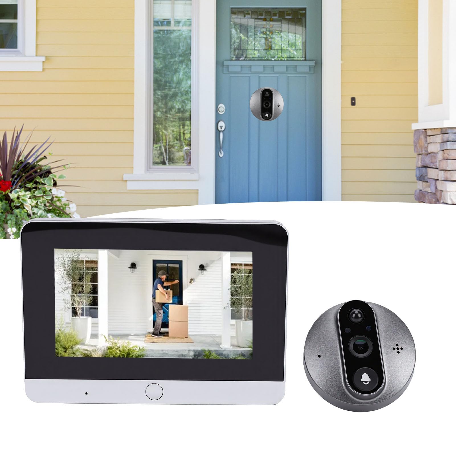 Eujgoov Videocitofono Smart WiFi 3MP, Schermo LCD 5 Pollici, 160° Grandangolo, Visione Notturna a Infrarossi, Rilevamento PIR, Batteria Ricaricabile 10000mAh, per Esterno