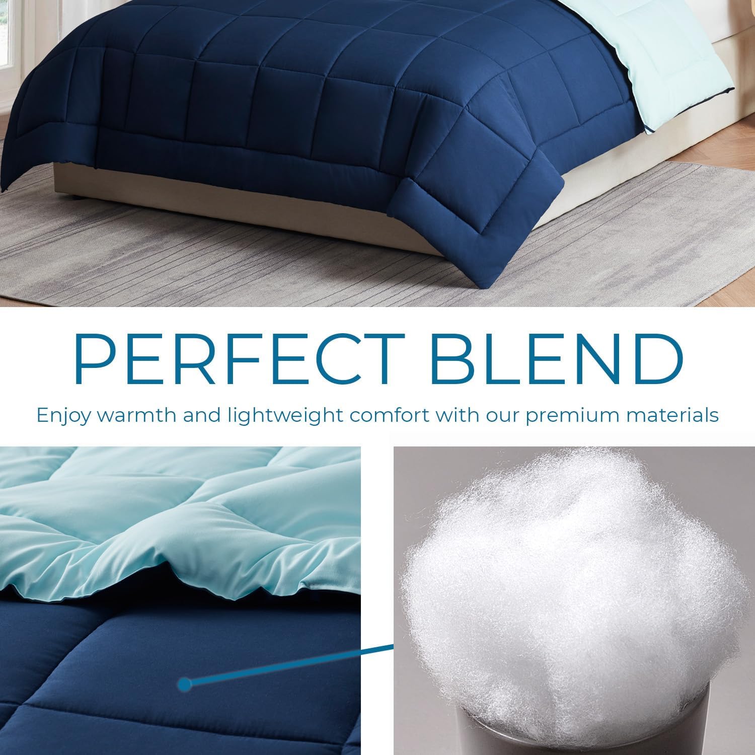 Nestl Quilted Down Alternative Comforter Inserts, 2 Piece Twin XL Size with 1 Pillow Sham, All Season Blue/Light Blue Duvet Inserts with Corner Tabs