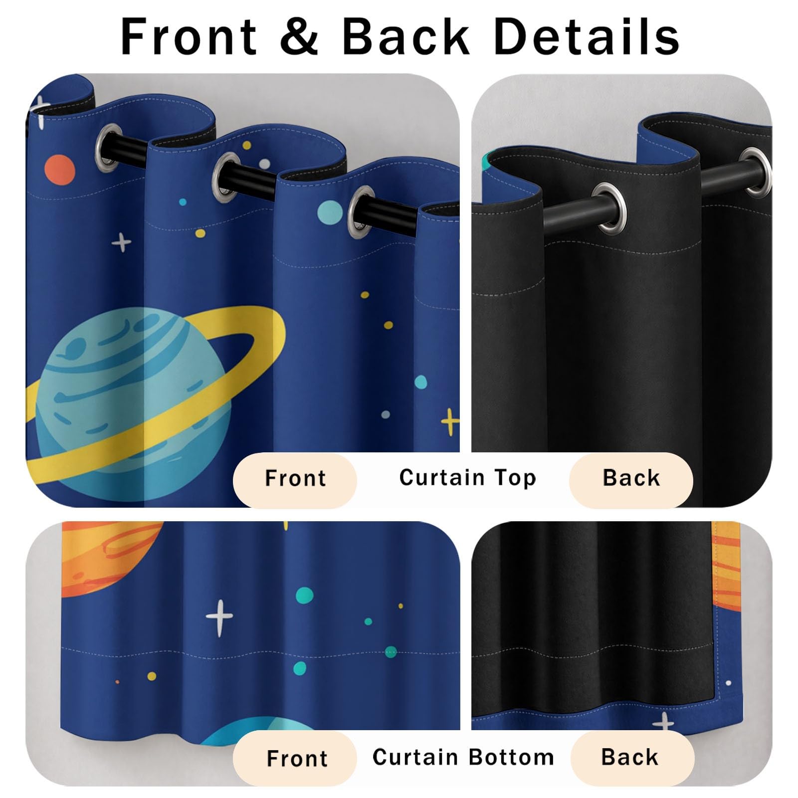 Rideaux Opaques Isolants Thermiques À Oeillets Espace Système Solaire, Rideau Occultant Planètes Étoiles, Décoration de Fenêtre pour Salon Cuisine Bébé 2 Pièces L 140 x H 250 cm