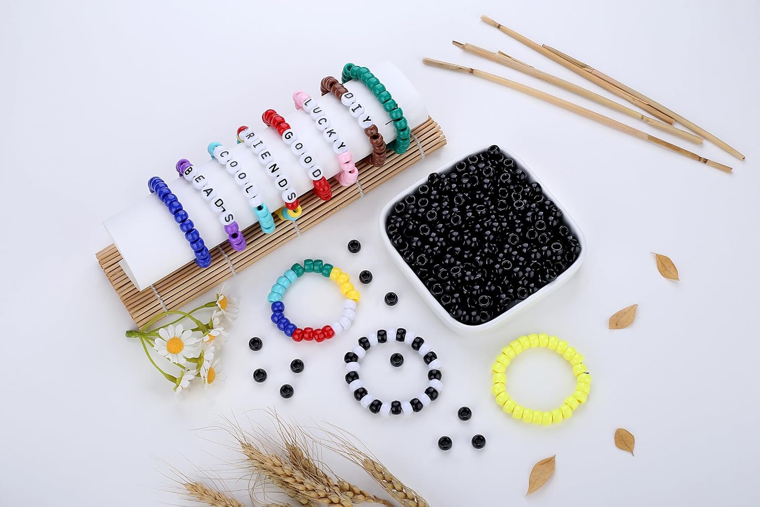 XIANNVXI Black Pony Beads Bulk 500Pcs 9mm Black Pony Beads for Bracelets Crafts Friendship Necklace
