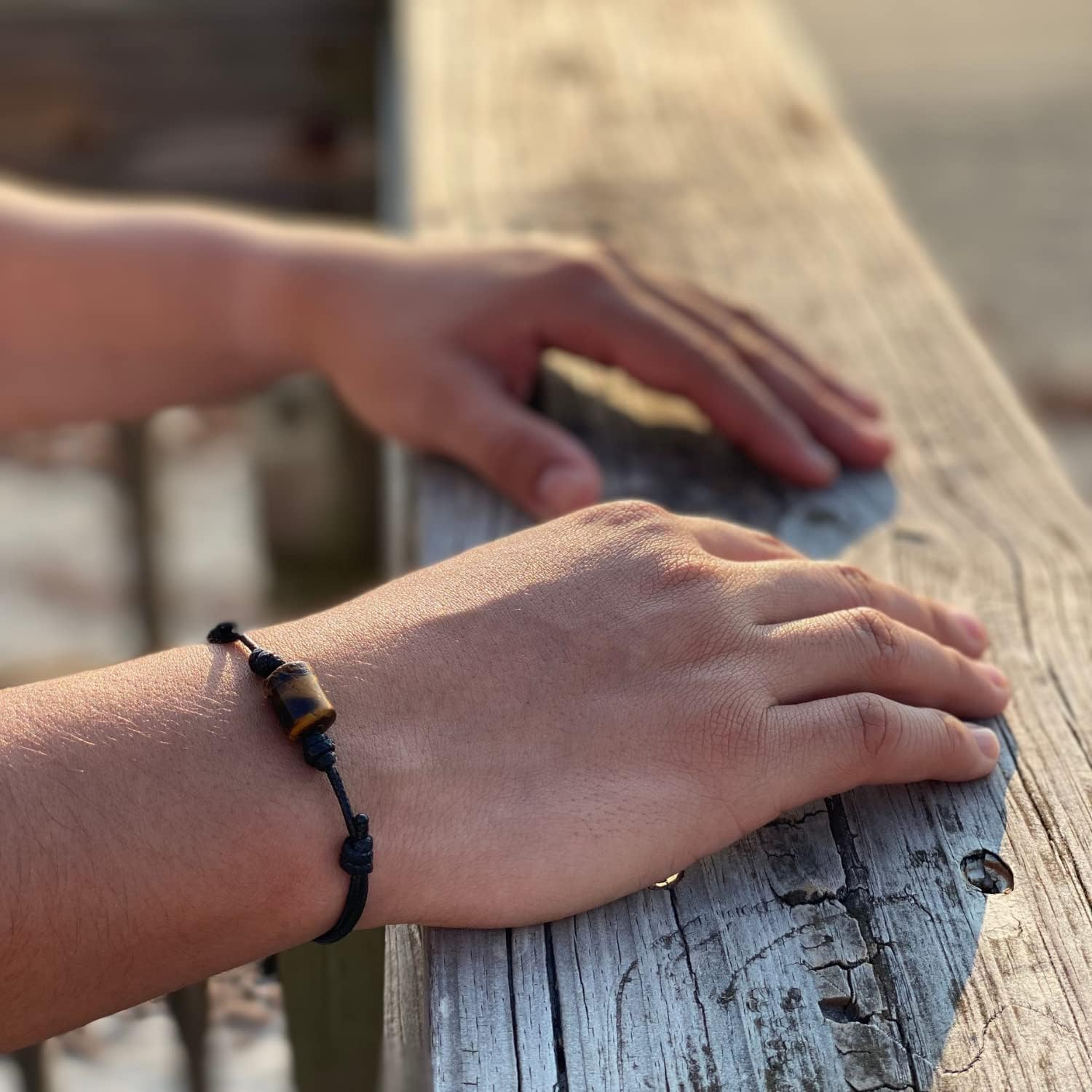 Tiger Eye Gemstone Bracelet - Unisex Adult Jewelry - Adjustable, Metal-Free Accessory with Natural Stone Design - Perfect Gift for Men and Women