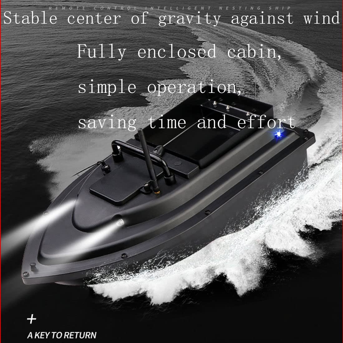 Barco de cebo con control remoto con alcance de 500 m, retorno automático y resistencia a las olas del viento para una pesca eficiente