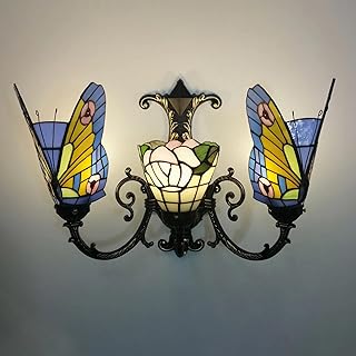 FUDGIO Aplique de pared de estilo artístico, lámpara de pared de noche con vitral de mariposa azul for sala de estar, dormitorio, baño, pasillo, decorativo, 7 (Color : 30)