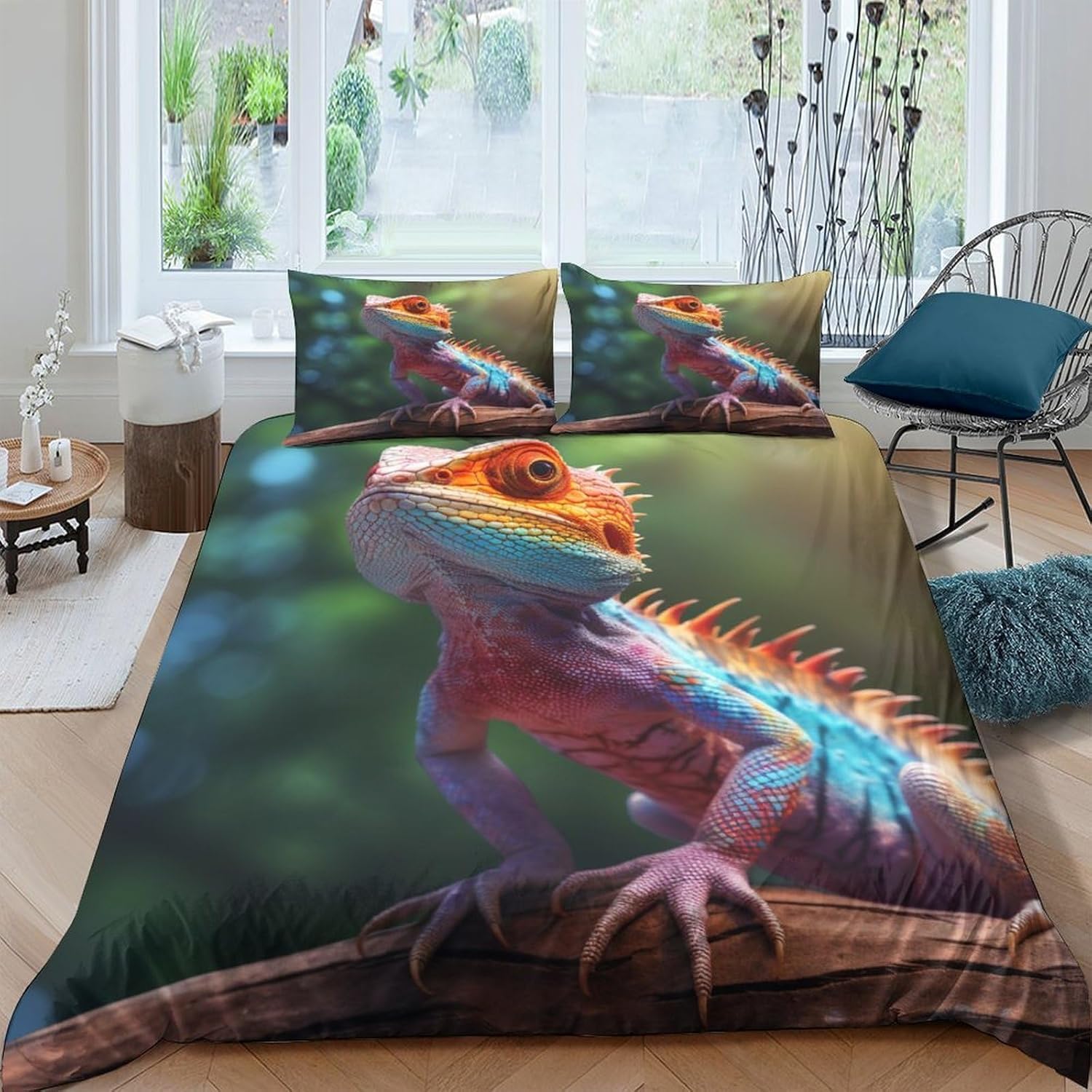 Housse de couette 135x200 lézard parure de lit sans repassage fermeture éclair