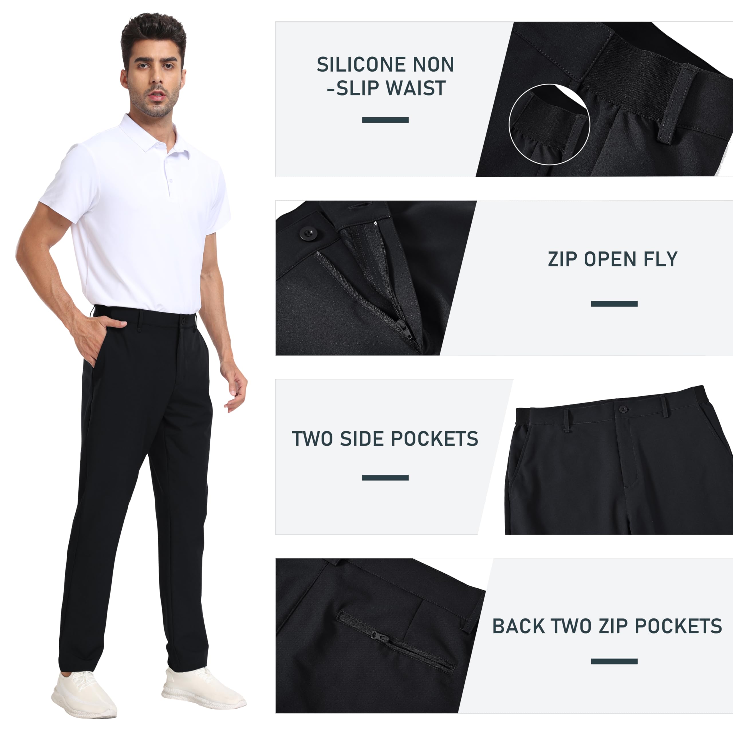 MoFiz Pantalones de Golf Hombre Elásticos Pantalón Largo de Oficina Trabajo Vestir Casuales Ligeros y Transpirables Pantalones Deporte Senderismo con Bolsillos