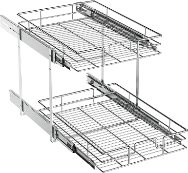 ROOMTEC Pull Out Cabinet Organizer 1312"W x 2112"D,2 Tier Pull Out Storage Shelf Drawer Basket,Sliding Shelves for Base Cabinet Organization in Kitchen, Bathroom, Pantry