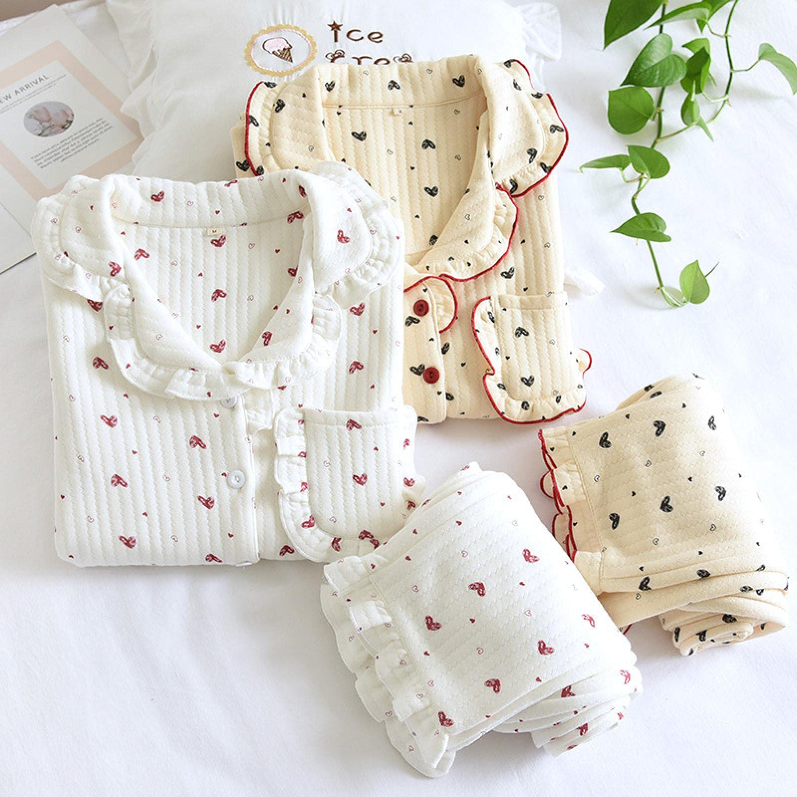 Un Pijama Cómodo Pijamas De Mujer Pijamas De Mujer Pijamas De Algodón Conjuntos De Pijamas De Mujer Invierno Manténgase Abrigado Manga Larga Dulce Pijama,Yellow-XL