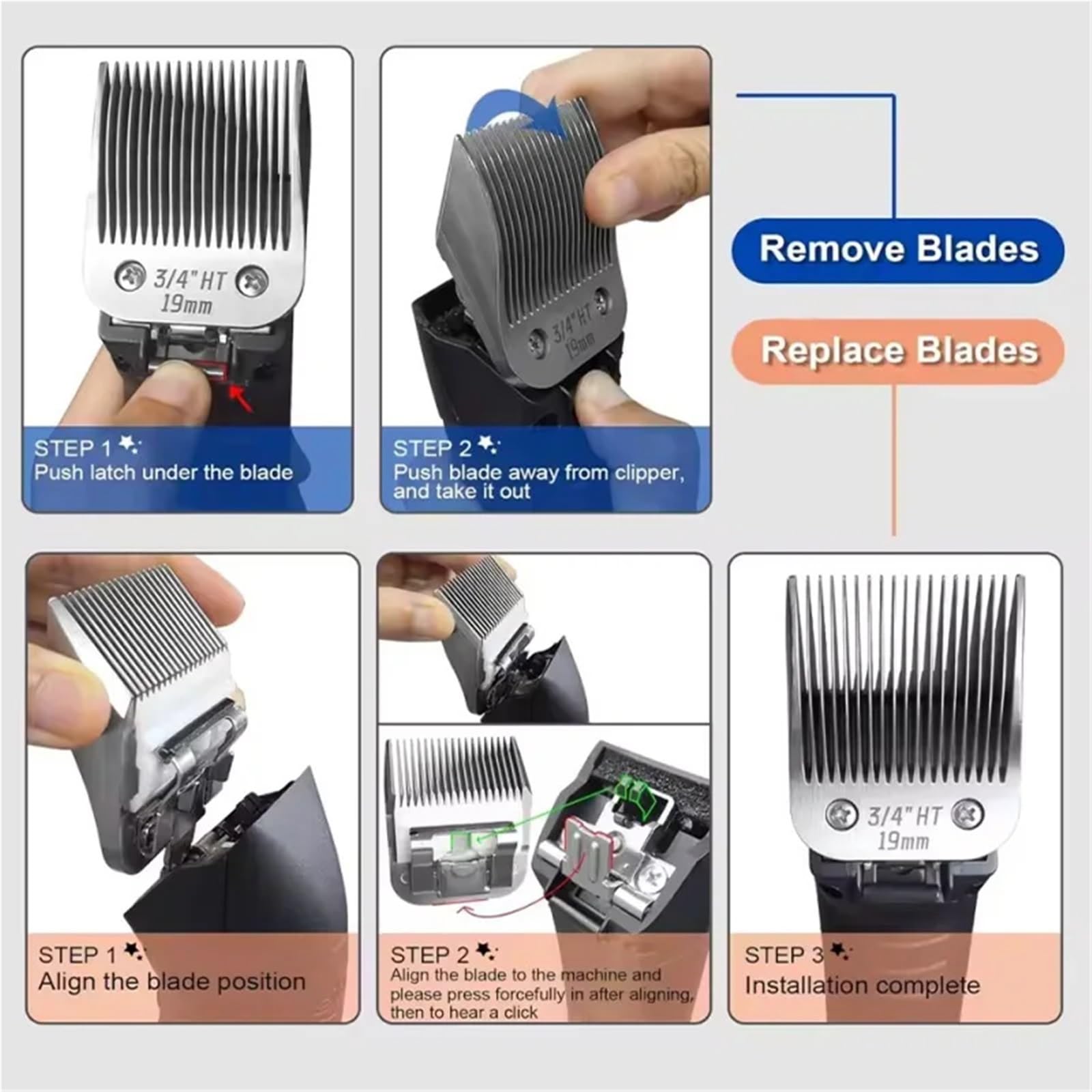 Cuchilla De Cerámica Desmontable for El Cuidado De Perros Y Mascotas 3/4 HT, Compatible con Andis, Compatible con Oster, Cortaúñas for Animales De La Serie A5 KM(3-4 HT 2PC)