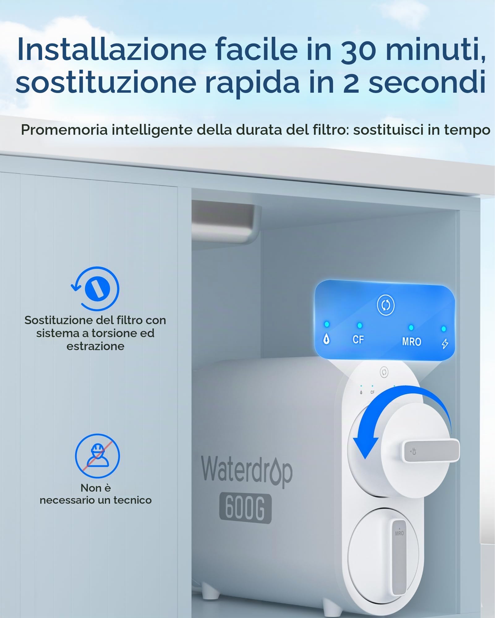 Waterdrop WD-G2CF Filtro, Durata 12 Mesi, Sostituzione per WD-G2-B, WD-G2-W, Osmosi Inversa Sistema