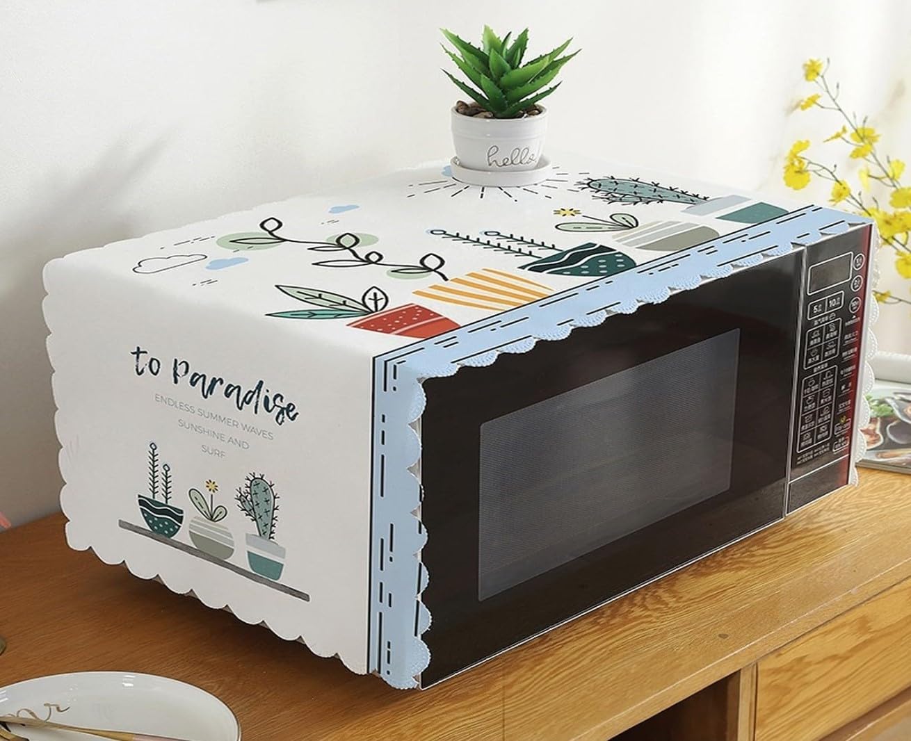 DARSHANAM WORLD Microwave Oven Cover, Waterproof Modern Design Kitchen Oven Cover Attractive Decorative Dust Proof Appliance Oven Top Cover (100 X 35 Cm) (Plant Paradise Design), Multicolor
