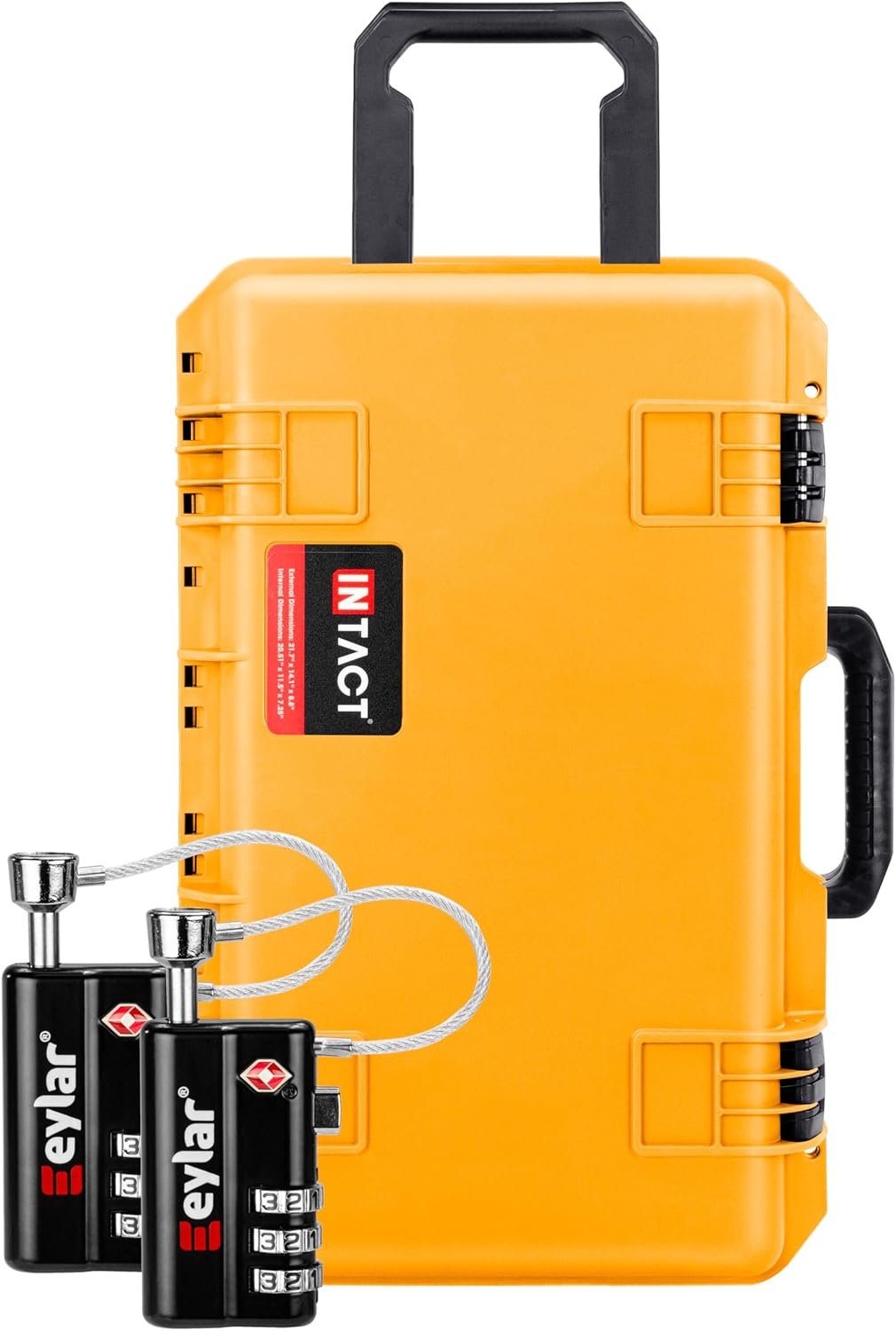 Eylar 22" Intact Premium Series Hard Rolling Carry-On Travel Case with Foam and TSA Compliant 3-Digit Combination Cable Lock 2-Pack, Lightweight Durable Gear Case Bundle, Yellow