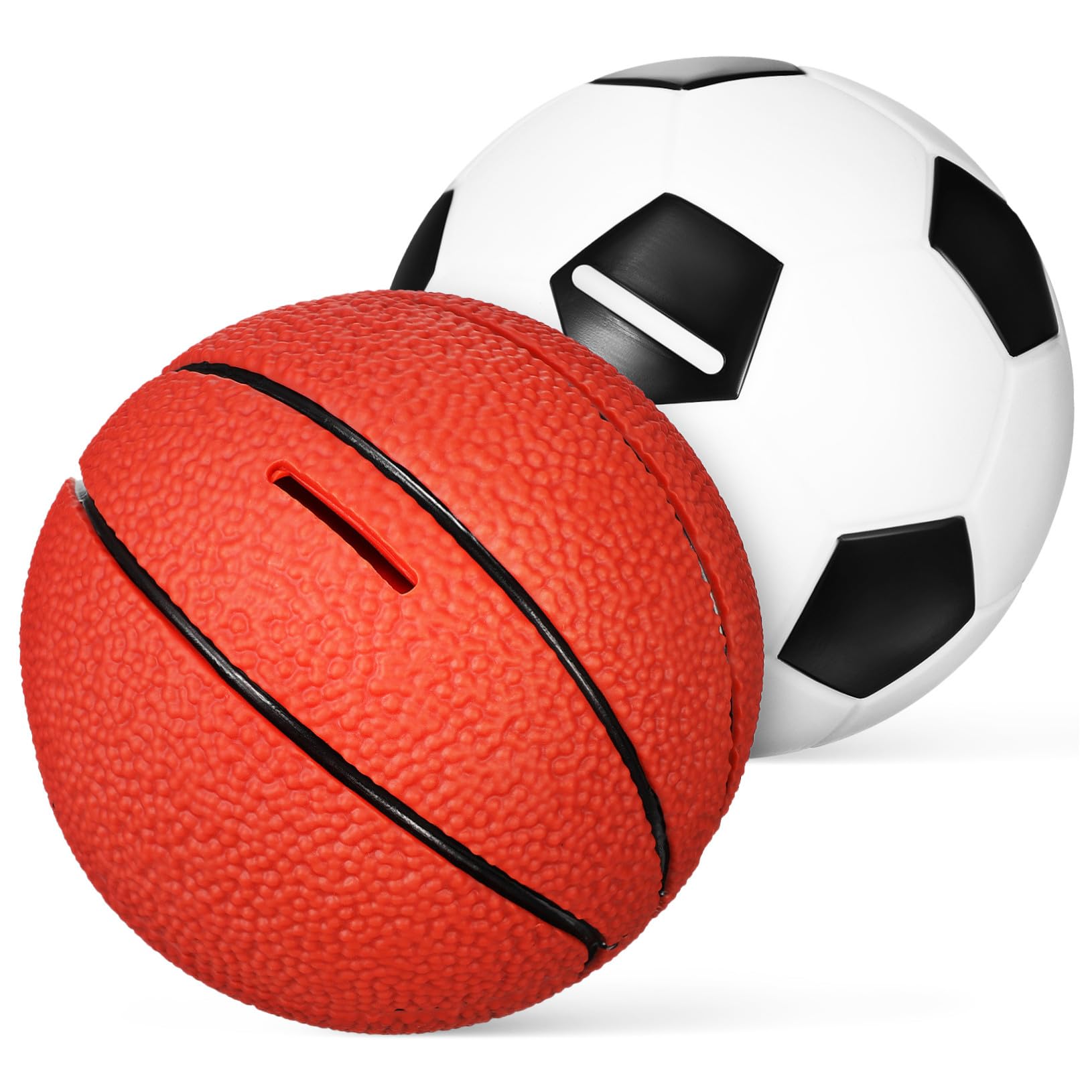 Hemobllo Salvadanaio per Bambini a Forma di Basket e Pallone da Calcio in Vinile, Set 2 Pezzi Portatile per Decorazione Casa e Regali Compleanno