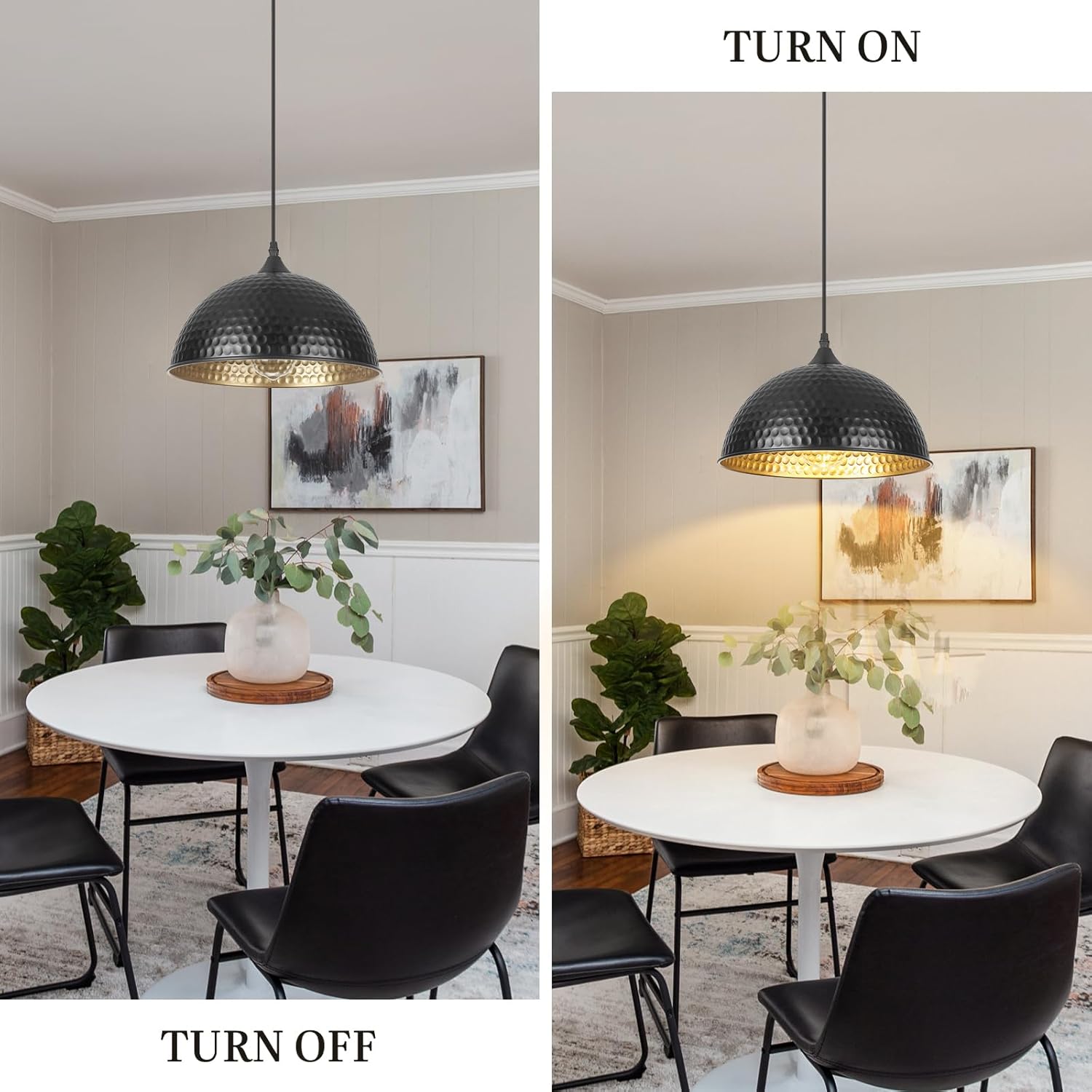 Black Pendant Lights Kitchen Island, 11.8 Inch Hammered Dome Pendant Light, Modern Farmhouse Pendant Light for Kitchen Island, Dining Room, Cafe, Bar, 1 Pack