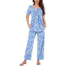 Bestbee Womens Pajama Sets 2 Piece Summer Sleepwear Lounge Outfits Short Sleeve Long Pants With Pockets Ladies Pjs