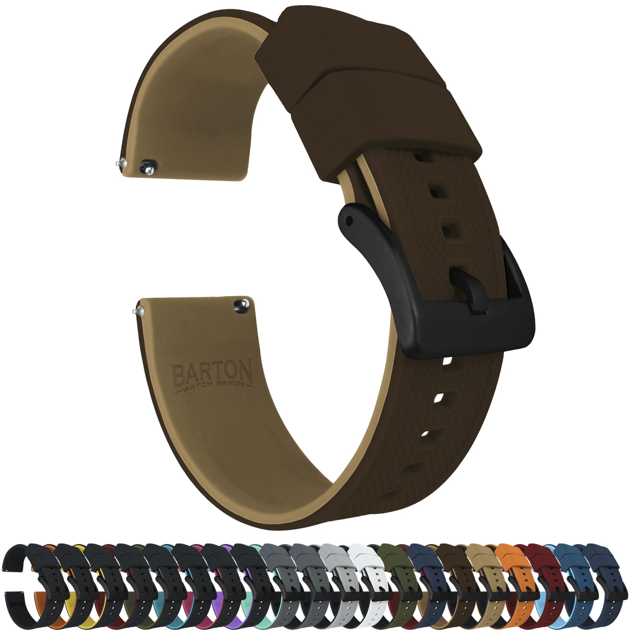 Barton Elite Silicone Watch Bands - Quick Release - Choose Color - 18mm, 19mm, 20mm, 21mm, 22mm, 23mm & 24mm Watch Straps (Stainless & Black Buckle Available) — view 14