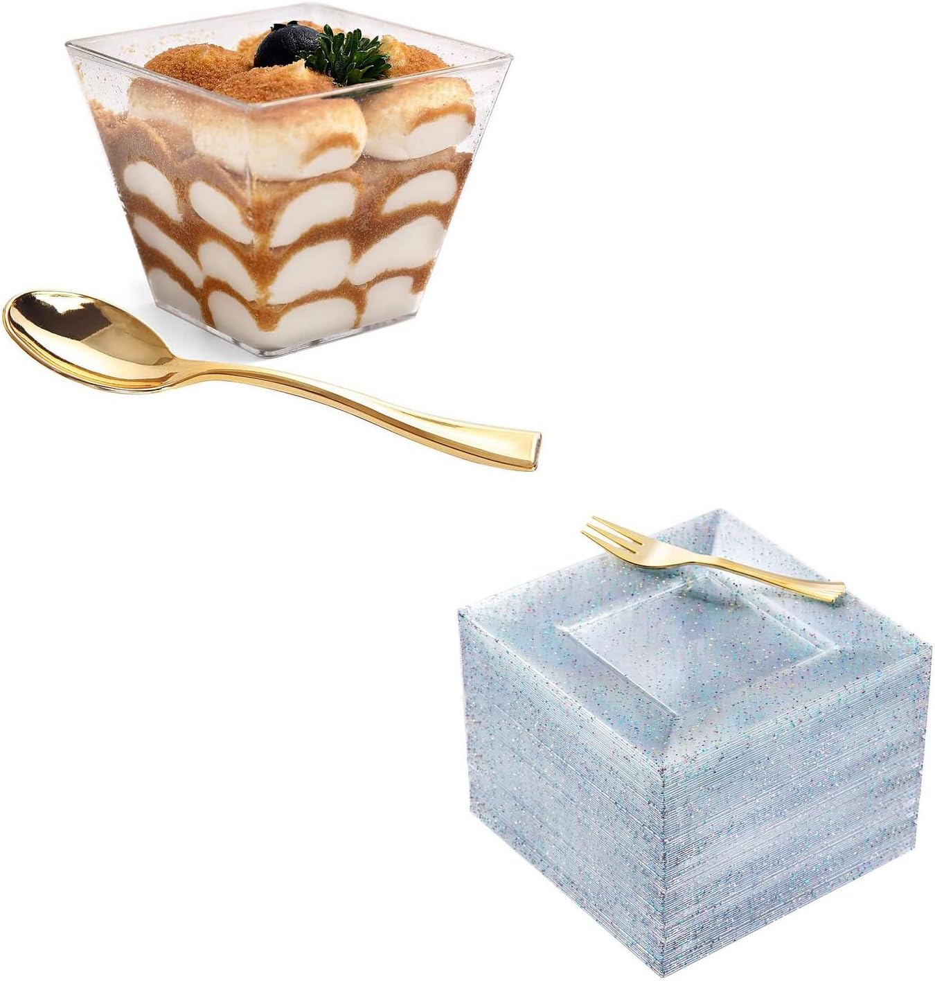 supernal 100pcs Square Plastic Dessert Cups (4oz) with