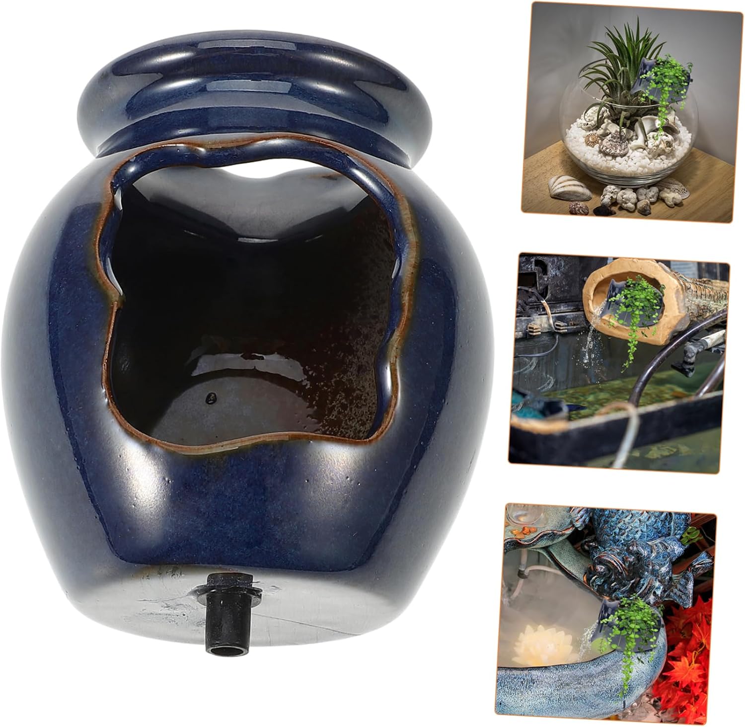 Decorative Fountain Jar Ceramic Waterfall Garden Decor Outdoor Indoor Decor