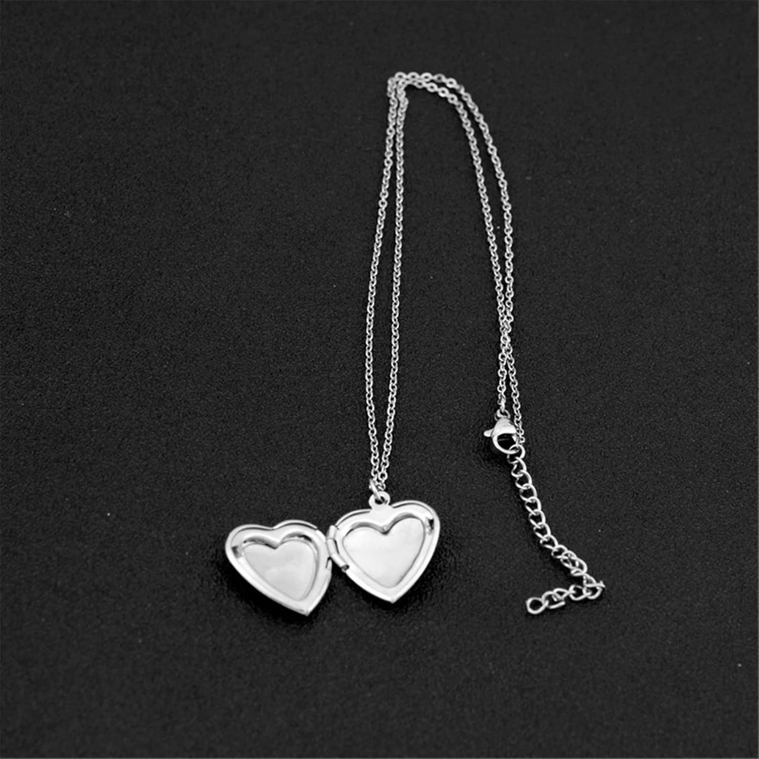 Caiyao Engraved Love Heart Holds Pictures Photo Locket Pendant Necklace14K Silver Plated Polished Peach Heart Necklace for Women Mens Mother Jewelry Gift