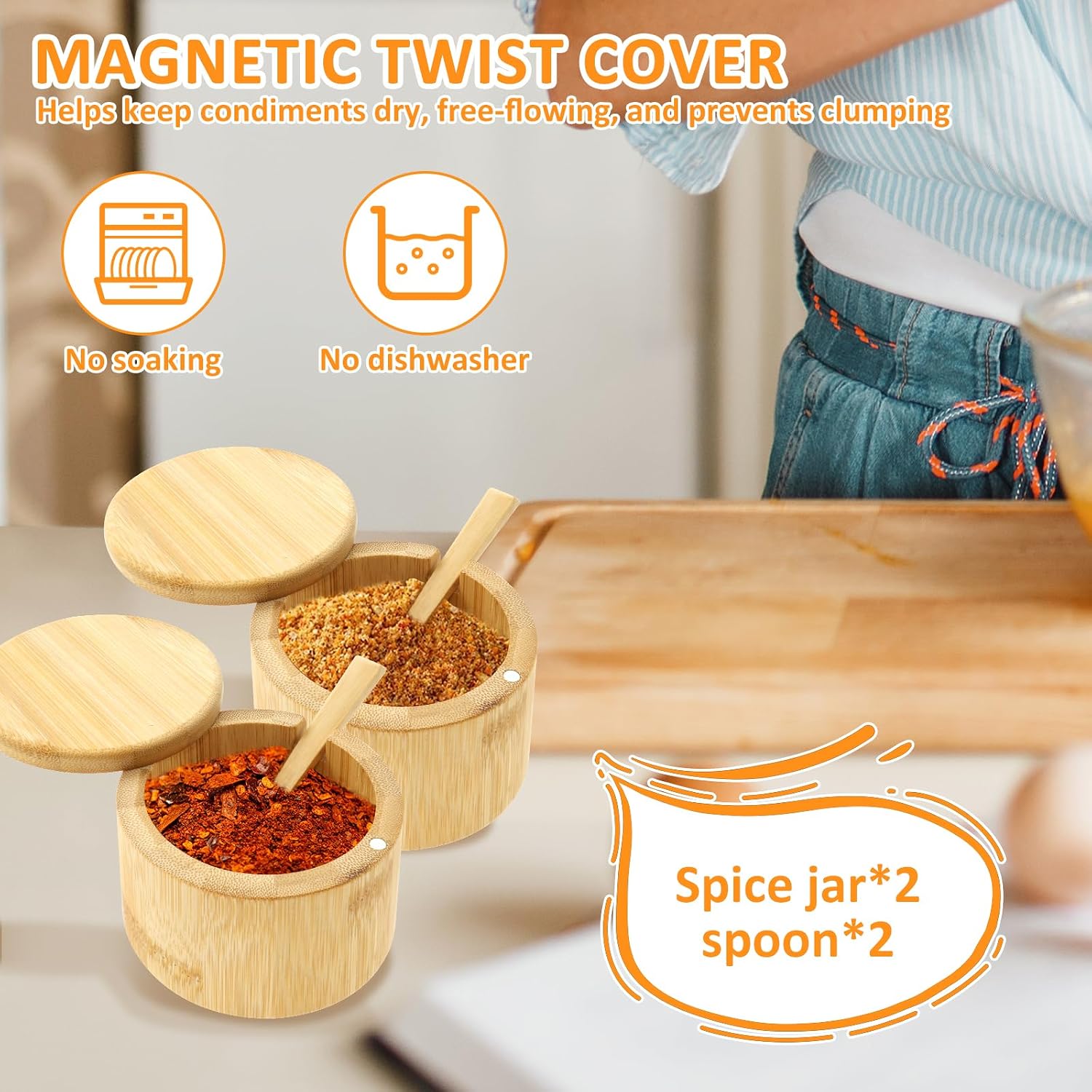 2Pcs Wood Spices Storage Cellar With Magnetic Swivel Lid Side Groove Design Salt Spice Box Multipurpose Easy Access Salt Container Holder for All Kinds of Spices