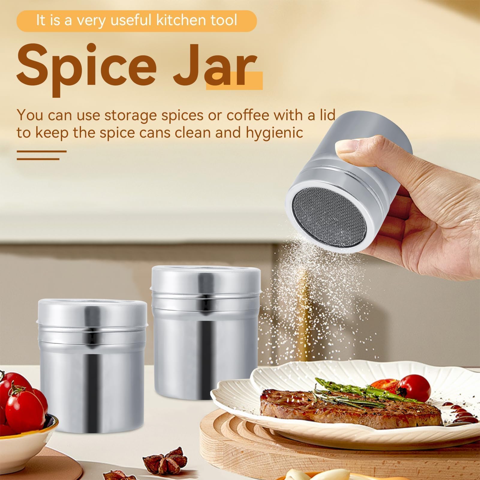 Lot De 3 Saupoudreurs Inox Avec Couvercle – Shaker Cacao, Farine, Sucre, Sel Pour Cuisine & Cappuccino