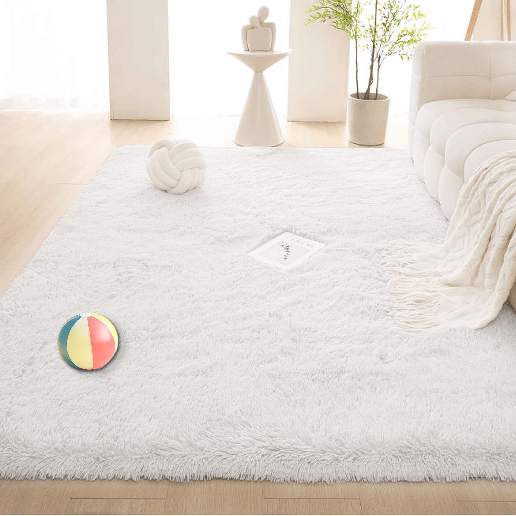 ZHIQXUE Low Pile Area Rug 290 x 360 cm Touch Thick Rugs for Bedroom Anti Slip Luxury for Bedroom, Dining Room, Entryway, White