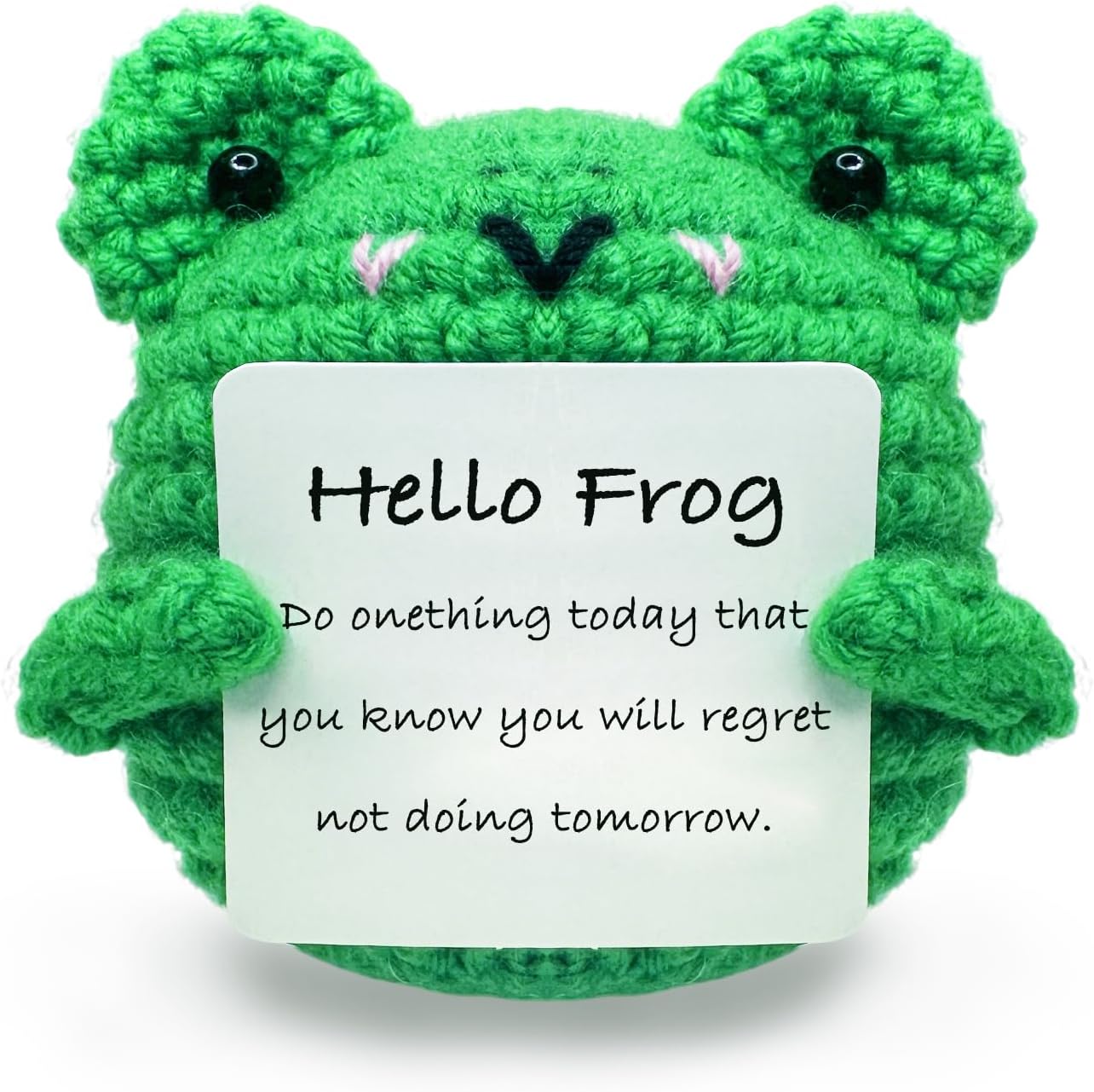 Positive Crochet Frog, Positive Crochet Animals, Emotional Support Crochet, Encouragement Gifts for Women Men Friends Coworkers, Small Gifts for Guys Self Care Christmas Birthday, Desk Home Decor