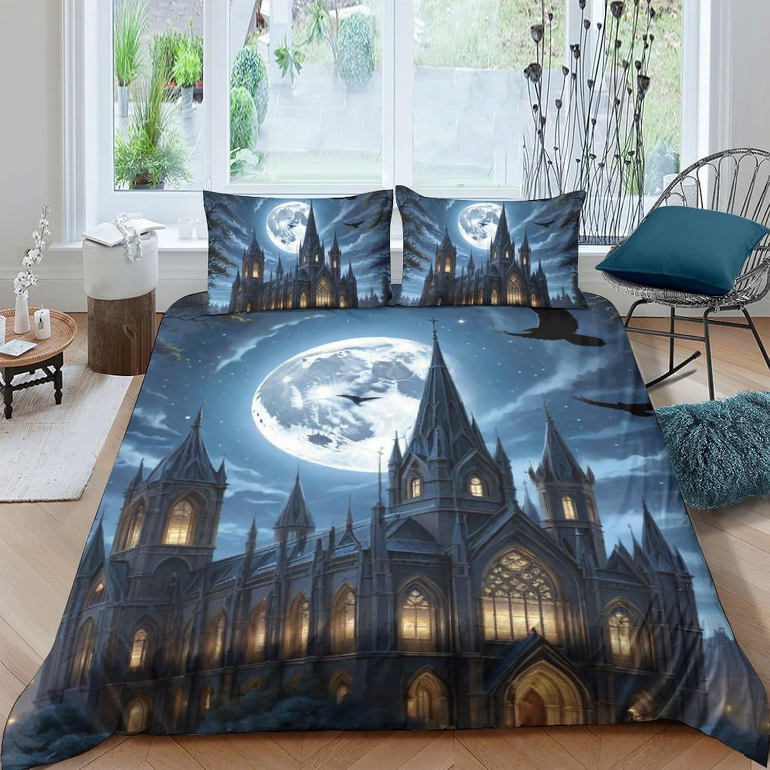 Château D'Halloween Housse De Couette Microfibre 260X230 À Fermeture Éclair Évite Le Glissement Du Lit