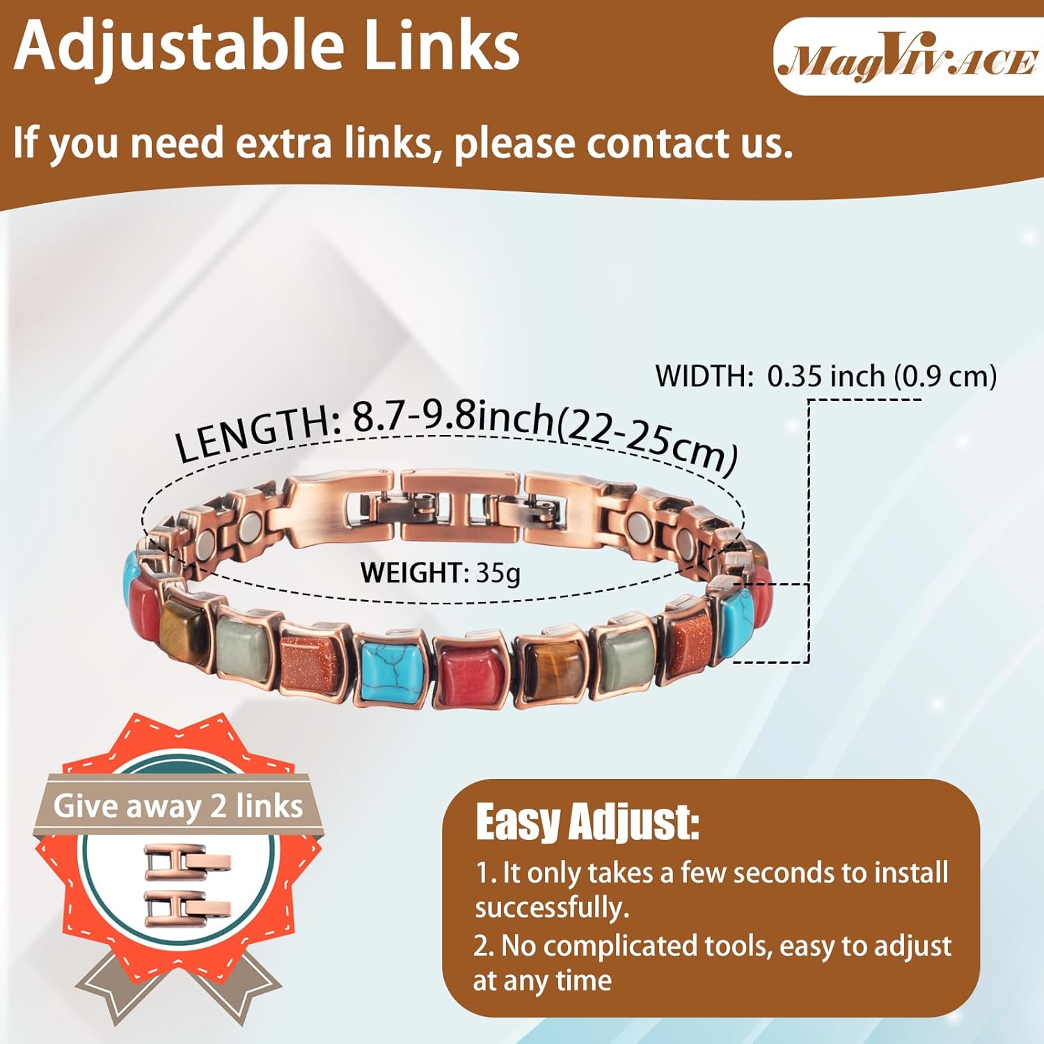 MagVIVACE Copper Magnetic Anklet for Women, Pure Copper Ankle Bracelet with Magnet