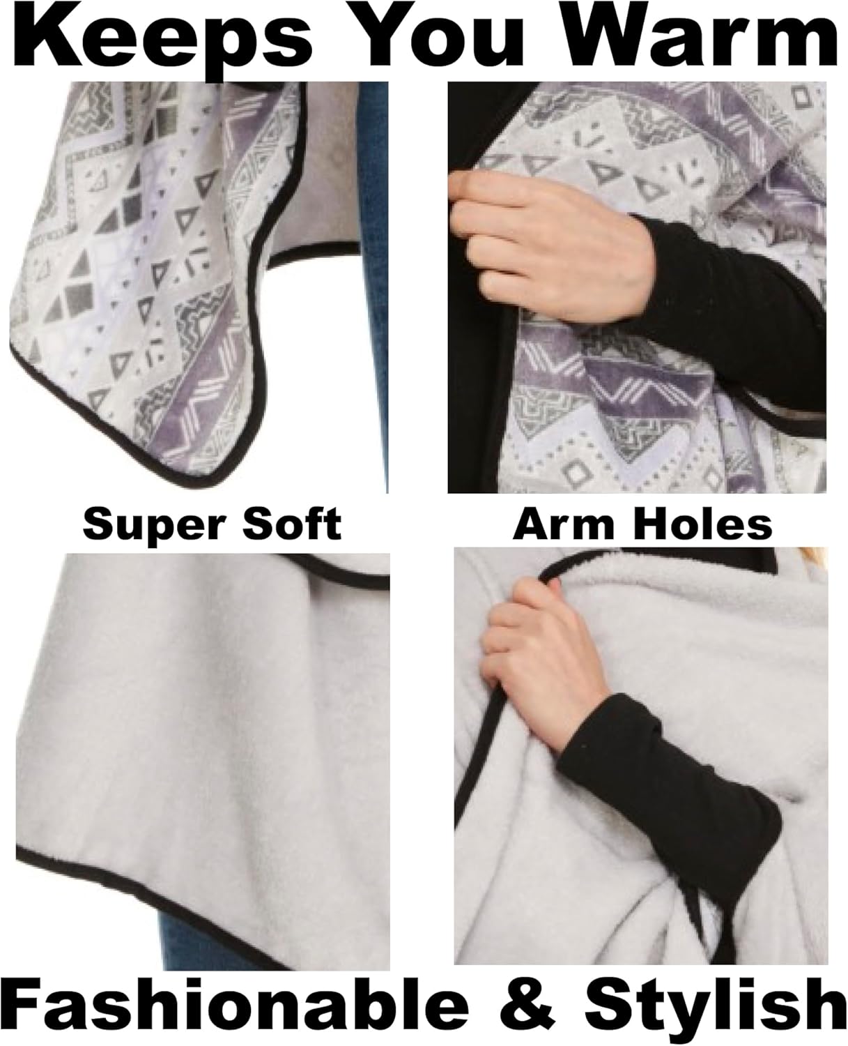 GO UNDER Ladies Reversible Wearable Blanket Wrap with Arm Holes Soft Cozy - Image 4