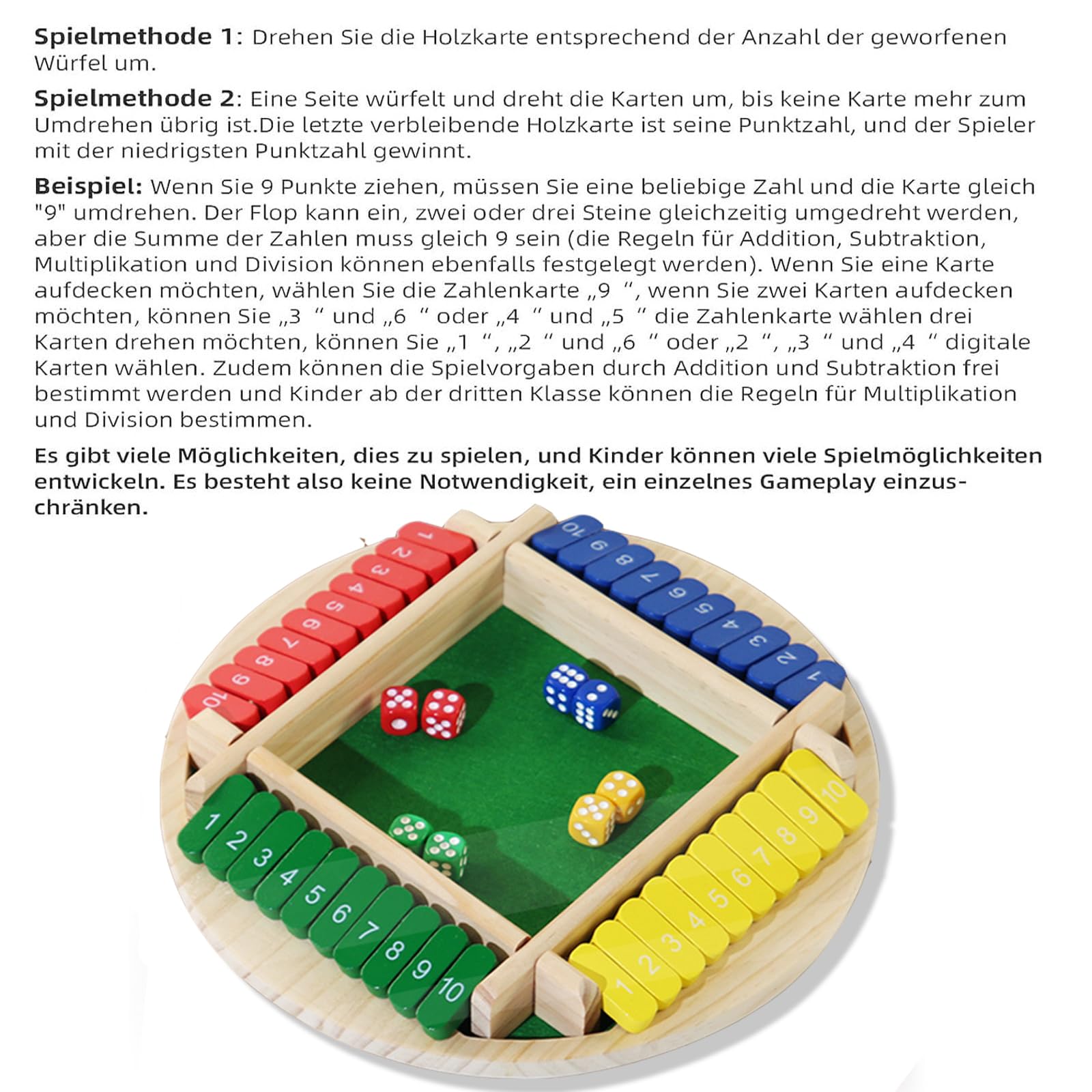 Jeu De Dés En Bois "Shut The Box" - 2 à 4 Joueurs - Jeu De Société Familial, Mathématiques, Voyage