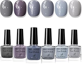 MEET ACROSS Grey Nail Polish Set Non Gel 6 * 8ML Gray Tone Dark Cloud Stone Seal Iron Fossil Shades Collection Gray Nail Polish at Home for Women Girls