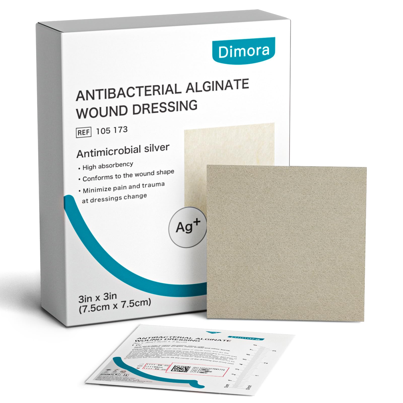 Dimora Upgrade Silver Calcium Alginate Wound Dressing -Antibacterial Non Stick Gauze for Wounds Care, Highly Absorbent Sterile Bandage Pads with Ag, 3'' x 3'' Patches 12 Packs Individual
