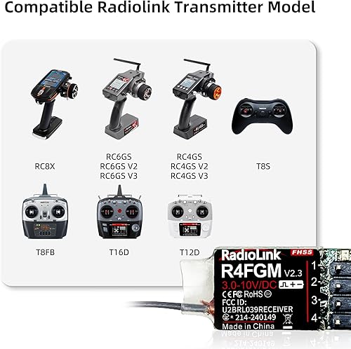 Miniatura 4 de Radiolink Receptores RC 2.4Ghz R4FGM V2.3 2pcs 4 canales Gyro integrado, receptor de tamaño mini para coche a escala 1:28, funciona para control