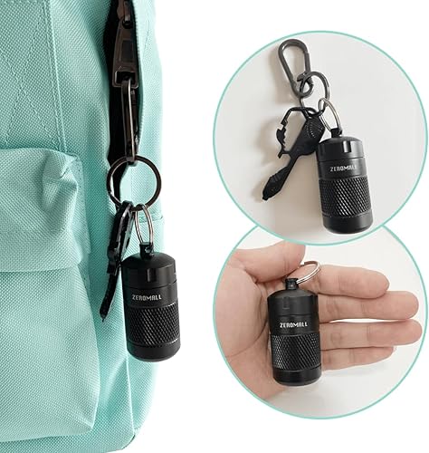 Miniatura 6 de Organizador portátil de píldoras, mini pastillero de aleación de aluminio, impermeable, almacén de píldoras con llavero para deportes al aire libre