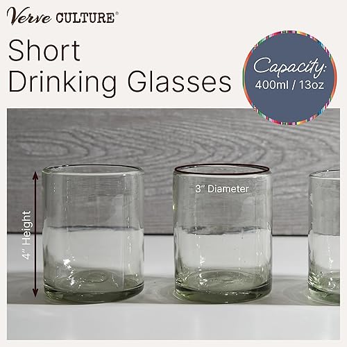 Miniatura 4 de Verve CULTURE Vasos mexicanos, cristalería soplada a mano, vasos cortos de vidrio transparente para cócteles, jugos, bebidas mixtas, elegantes vasos