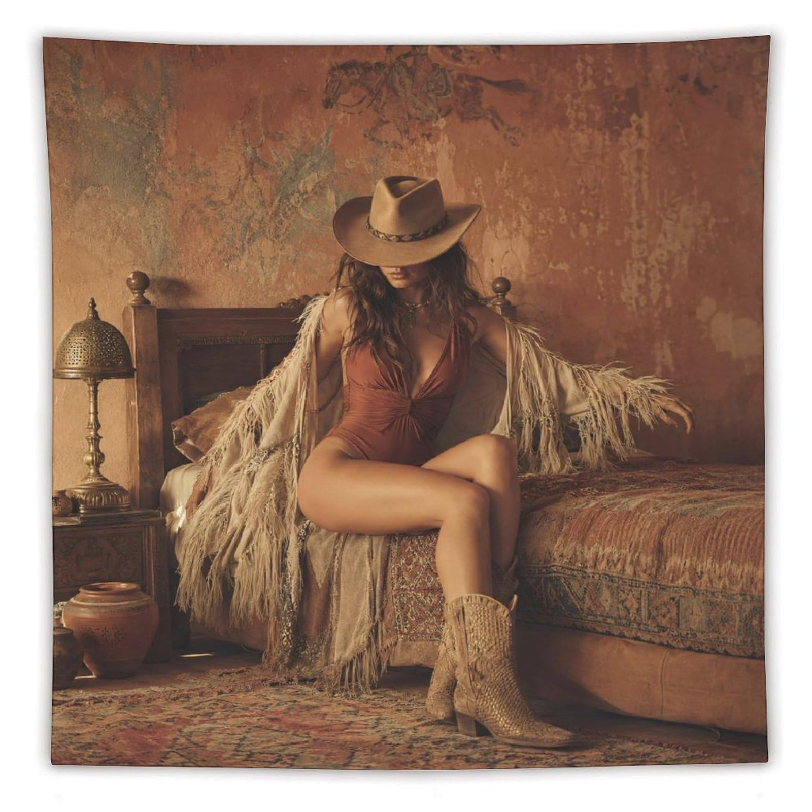 H3B8U2Y5 Rustic Cowgirl Bedroom Wall Tapestry, Cactus Desert Mood
