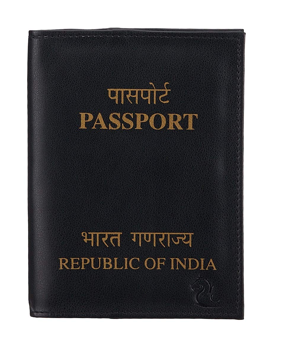 Black Faux Leather Unisex Passport Cover | Travel Friendly | Passport Case | Travel Document Organiser for Men & Women