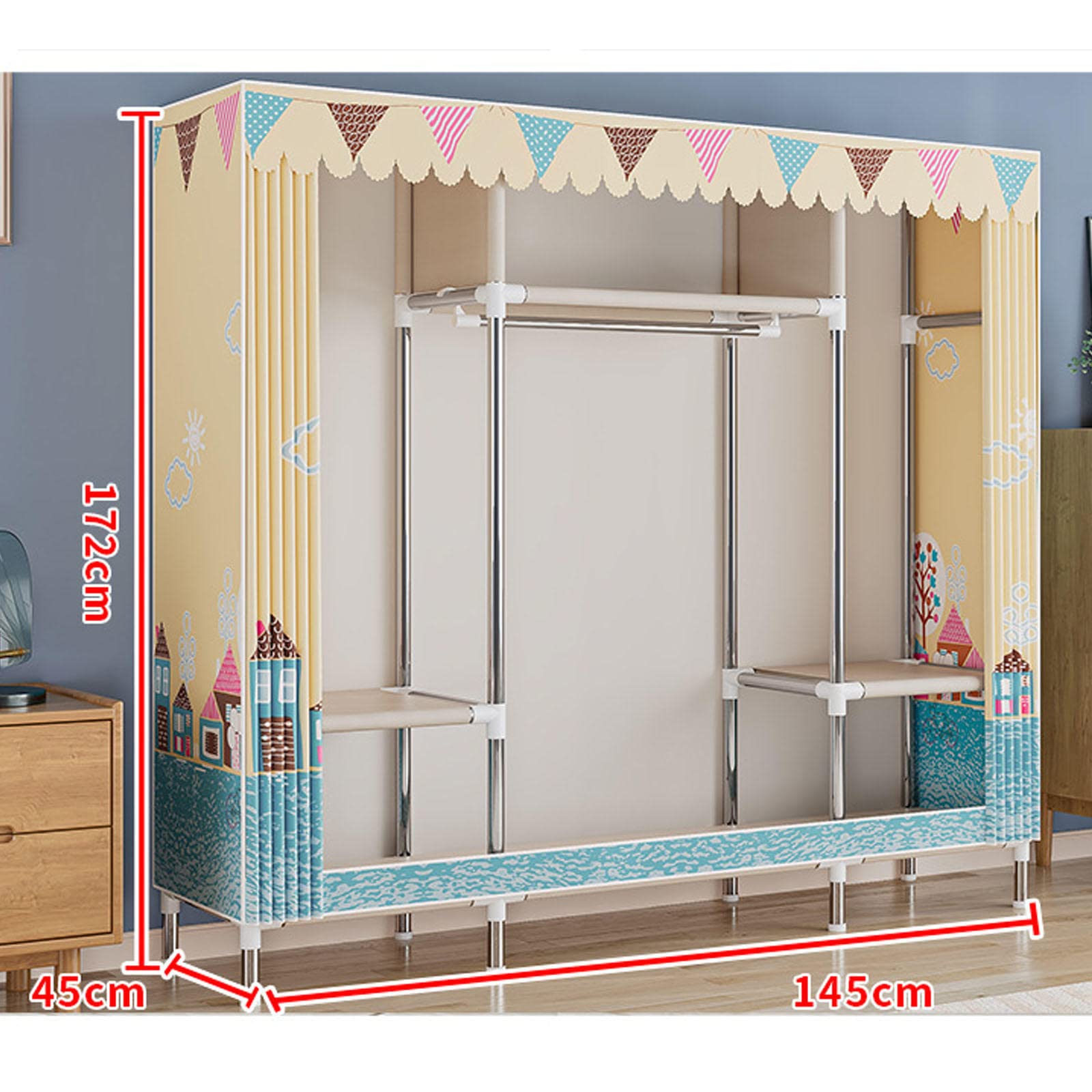 Organizzatore per armadio in tessuto per camera da letto, armadio portatile in tela guardaroba mensole - armadi in tessuto - 145 x 45 x 172 cm
