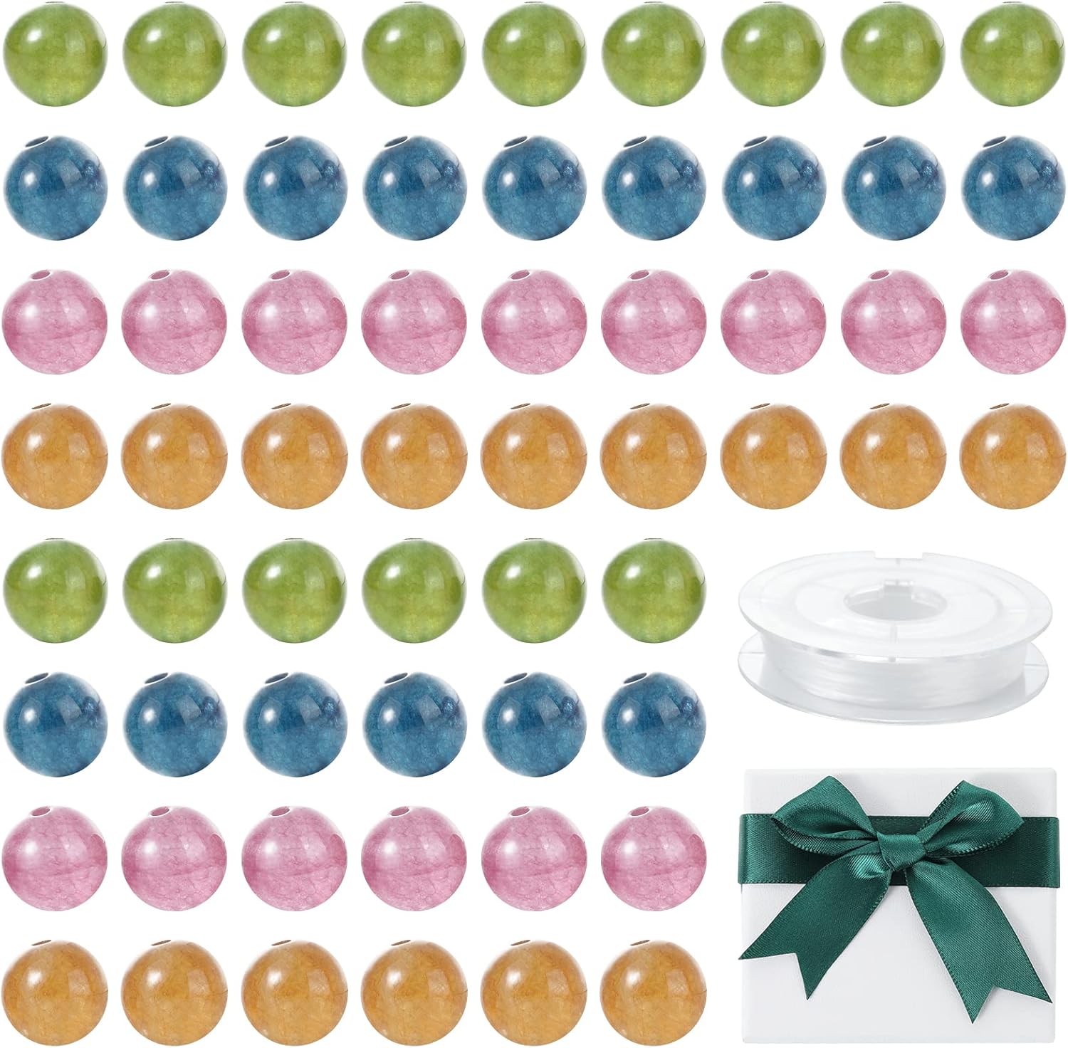 Natural Stone Beads 8mm 60PCS Gemstone Loose Beads with Spacer Beads and Elastic Bracelet String for Smooth Surface Round Loose Beads Energy Stone for Jewelry Making Colored Chalcedony