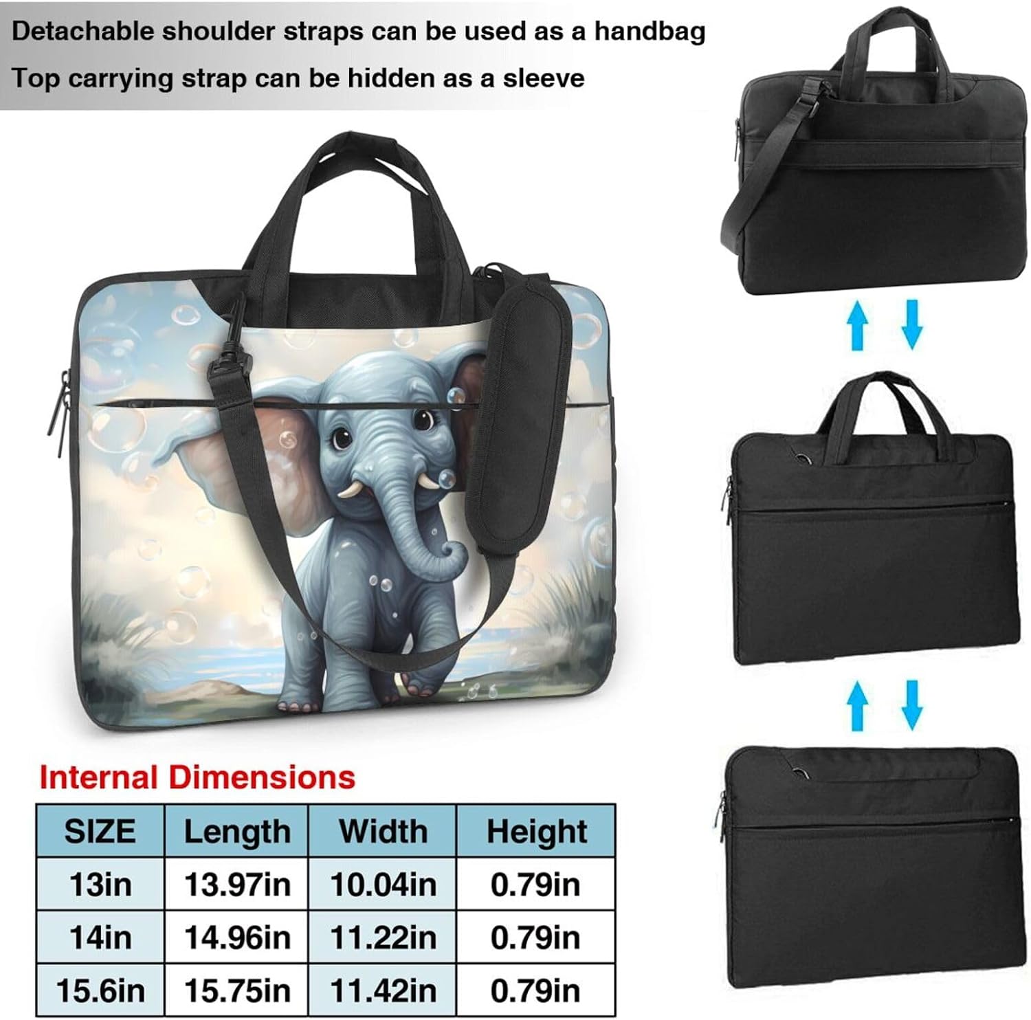 Cute Elephant Play Bubbles Laptop Case Laptop Sleeve Computer Bag Messenger Shoulder Bag Computer Case Carrying Cover image 4