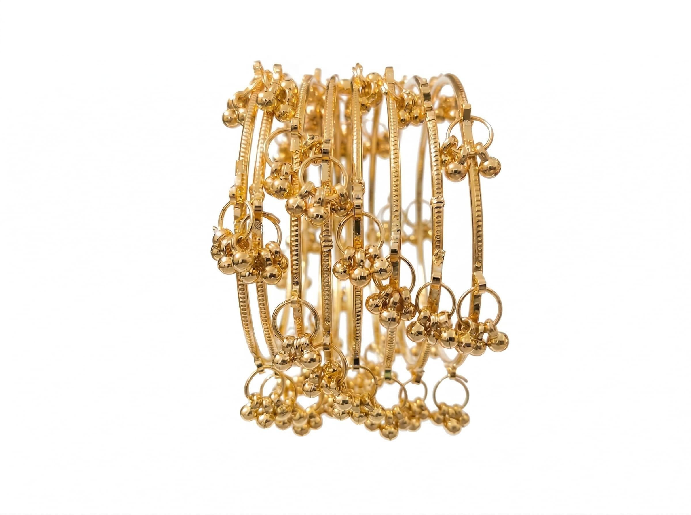 Alankrta Kashmiri Ghungroo Bangles for Women | Gold Finish Metal Jingle Bangles Pack of 8 | Traditional Standalone Chudi Set | Design 2