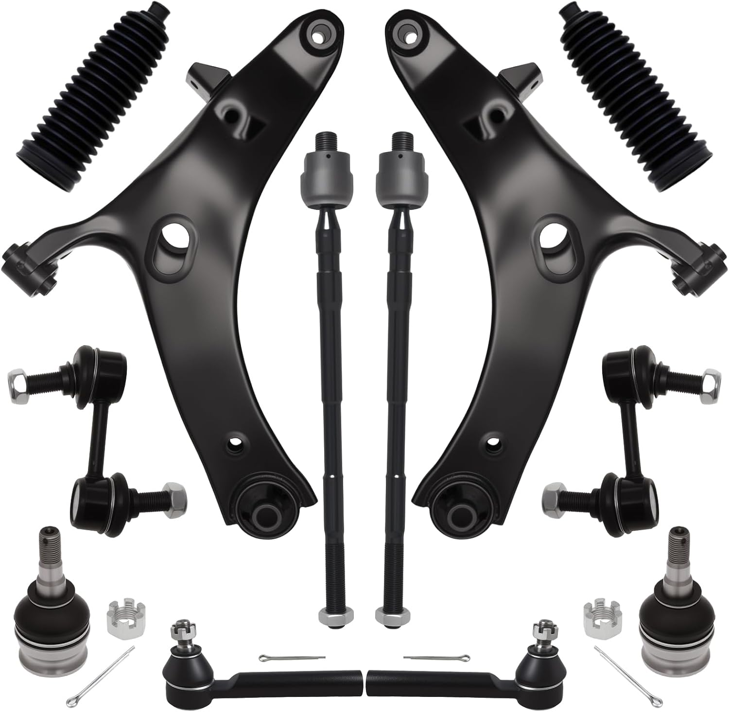 AUQDD 12Pcs Front End Suspension Kit Fit For 2009-2013 Su-baru Forester, 2 Lower Control Arm 2 Ball Joint 2 Sway Bar Link 4 Outer & Inner Tie Rod End (# 524-783 524-784 K750049 EV800513 ES3712 K9513)