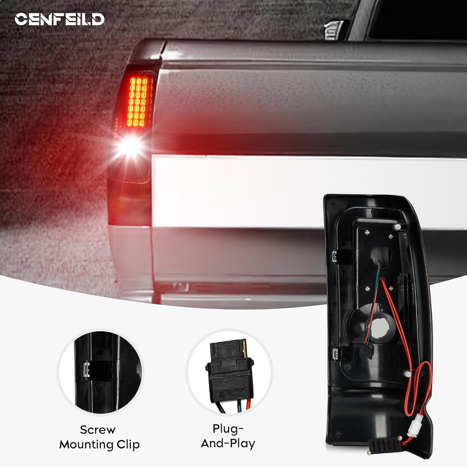 LED Tail Light Pair Compatible with 1994-2001 Dodge Ram 1500, for 1994-2002 Dodge Ram 2500 3500 Rear Brake Lamp Taillight Assembly Smoked Lens