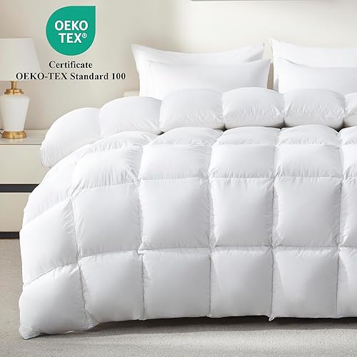 Miniatura 7 de Ubauba Edredón de plumón de ganso de fibra de plumón de ganso, tamaño Queen, relleno de edredón esponjoso blanco para todas las estaciones, edredón